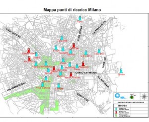 Mappa dei punti di ricarica a Milano